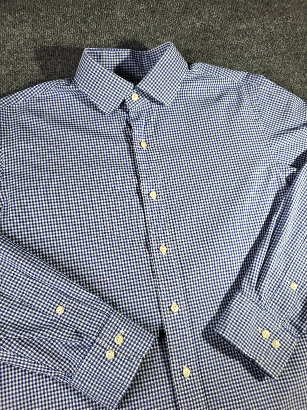 Polo Ralph Lauren Shirt Mens Button Up 16.5 34/35 White Blue Gingham Regent